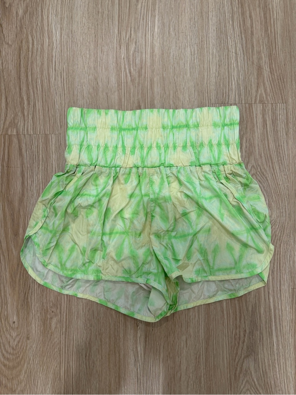 Free People Neon Green Tie-Dye High-Waist Shorts